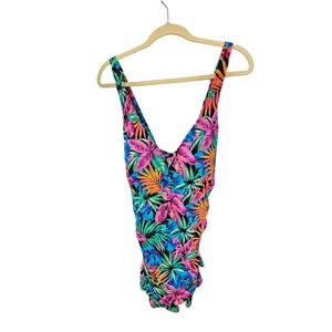 Ocean Dream Signature Floral Swimdress Tropical One Piece Blue Pink 20W A288821